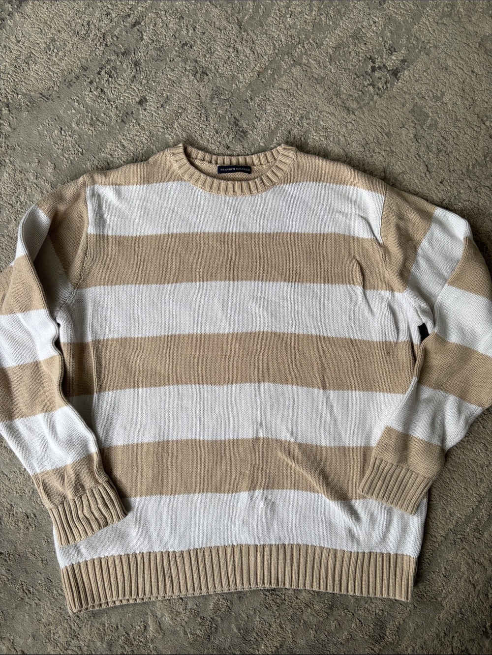 Striped Crewneck Sweater in Beige and White - Men